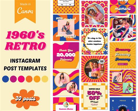 60s Retro Instagram Template 1960s Retro Instagram Etsy Instagram