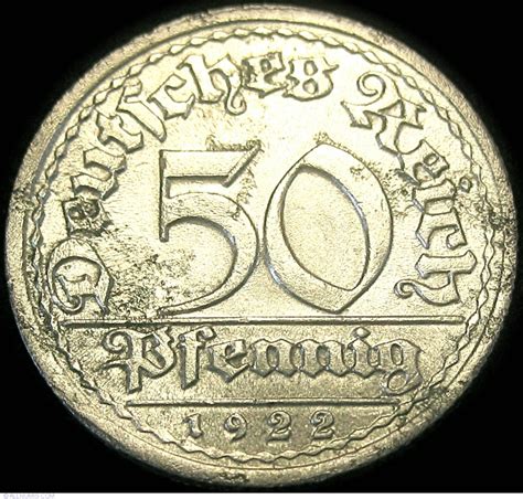 50 Pfennig 1922 J Weimar Republic 1919 1932 Germany Coin 23510