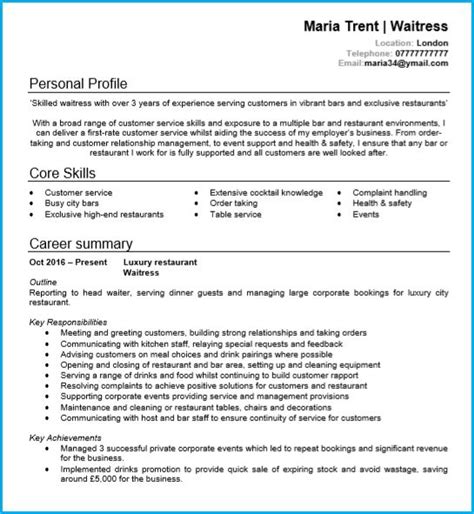 Waitress Or Waiter Cv Example 2024 Guide And Cv Template Good Cv Cv