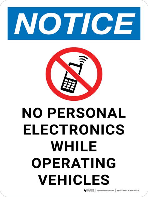 Notice: No Personal Electronics While Operating Vehicles Portrait ...