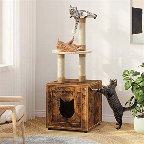 FavePaw Enclos à litière pour chat avec maison en bois plateforme et