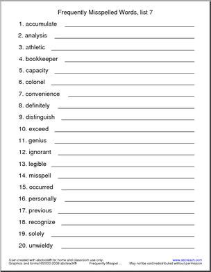 Frequently Misspelled Words List Word Search Abcteach