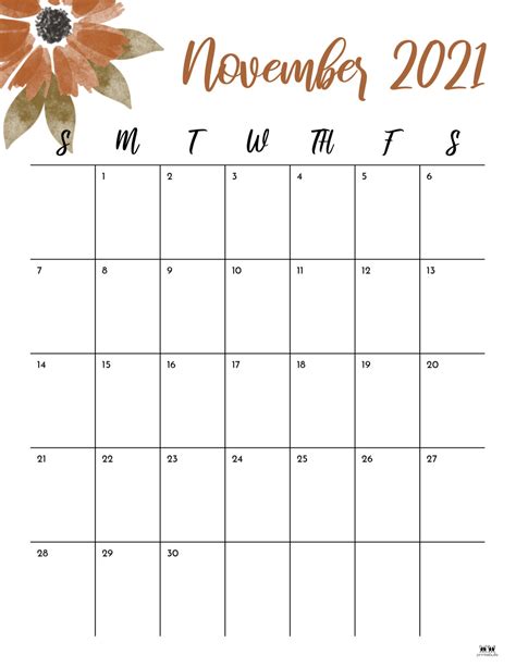 November 2021 Calendars 15 Free Printables Printabulls