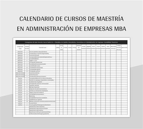 Plantilla De Excel Calendario De Cursos De Maestr A En Administraci N