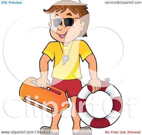 Clipart Of A Cartoon Caucasian Male Lifeguard Royalty Free Vector