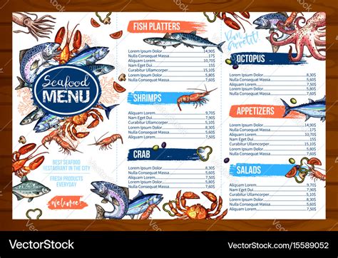 Menu for seafood or fish restaurant Royalty Free Vector