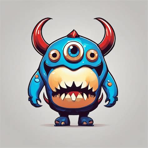 Premium Photo Funny Cartoon Monster With Horns And Blue Eyes Illustration