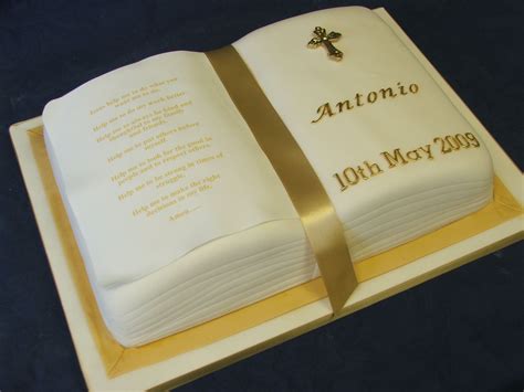 First Communion Bible Cake With Gold Ribbon And Cross