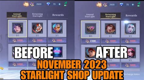 November 2023 Starlight Shop Changes New Starlight Skins MLBB YouTube