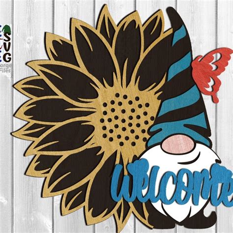 Sunflower Garden Gnome Svg Bundle Glowforge Files Laser Etsy