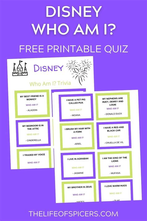 Disney who am i quiz free printable – Artofit