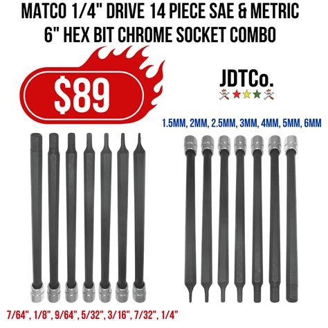 Matco Drive Piece Sae Metric Hex Bit Chrome Socket Combo