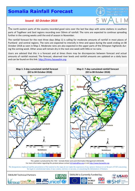 Somalia Rainfall Forecast - Issued: 2 October 2018 - Somalia | ReliefWeb