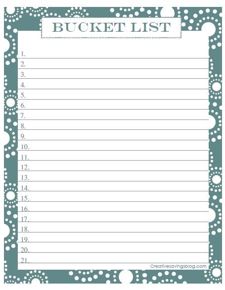 Printable Bucket List Template