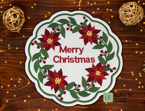 Ith Poinsettia Coaster Machine Embroidery Design Christmas Machine