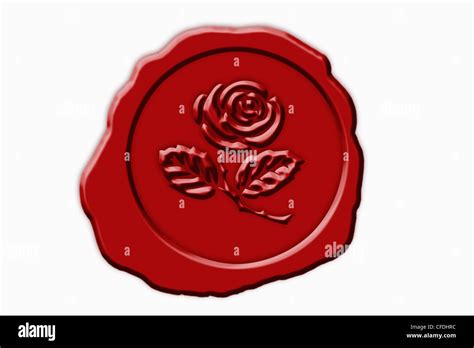 Detail Photo Of A Red Seal With A Rose Symbol In The Middle Stock Photo