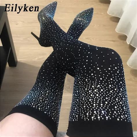 Eilyken Design Crystal Rhinestone Stretch Fabric Sexy High Heels Sock