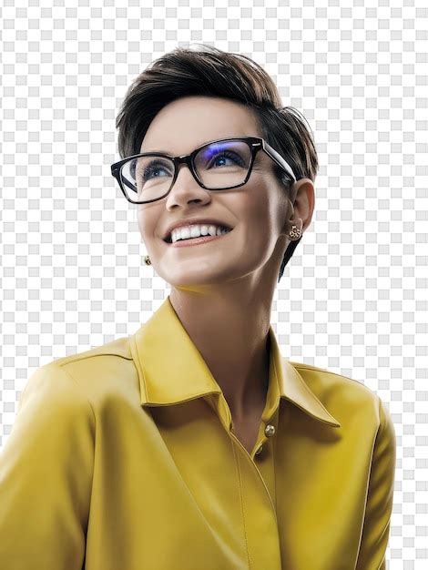 Premium Psd A Woman Wearing Glasses And A Yellow Shirt With A Smile