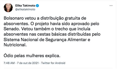 Políticos criticam veto de Bolsonaro à distribuição de absorventes