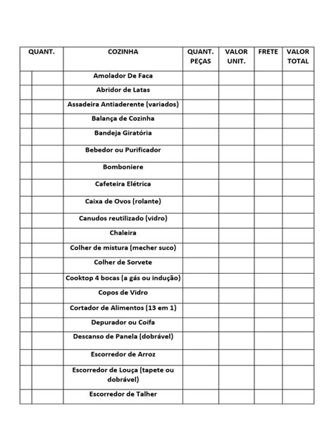 Lista De Enxoval Imprimir Pdf Ferramentas Casa