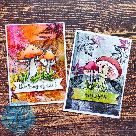 Autumnal Greeting Cards With Our New Leaves And Inky Mushrooms Rubber