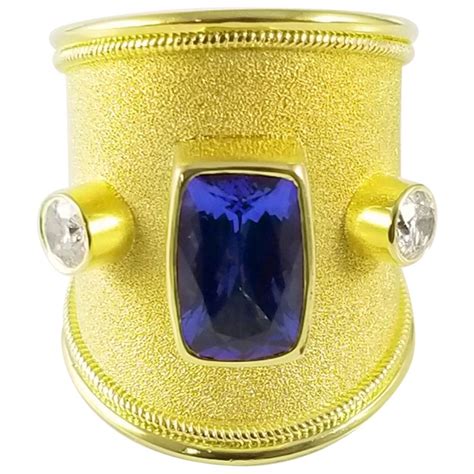 Georgios Collections Karat Yellow Gold Tanzanite Cushion Cut And