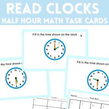 Math Task Card Telling Time To Half Hour By Jenny The Bunny Teacher