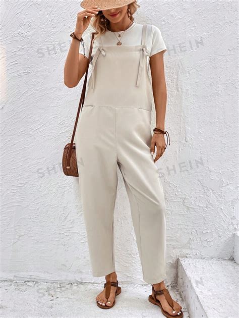 Shein Lune Solid Slant Pocket Overall Jumpsuit Without Tee Shein Usa