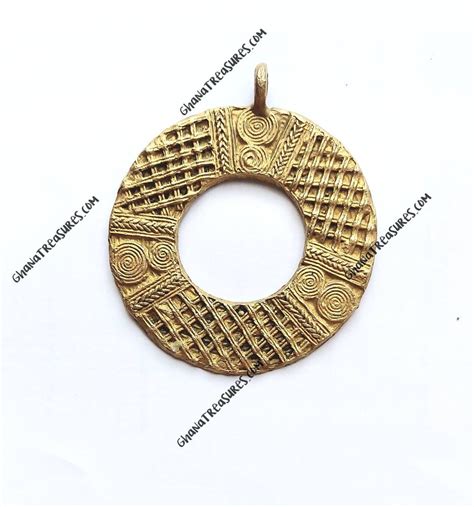 African Large Round Ashanti Brass Pendantconnector 65 Mm Diam Gold