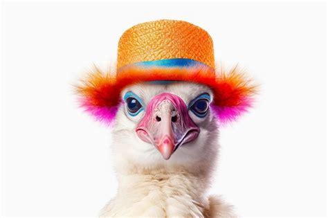 Premium Photo Close Up Of Bird With Hat On It S Head Generative Ai