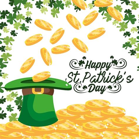 Premium Vector Clovers With Gold Coins Inside St Patrick Hat