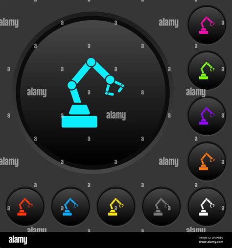 Robot Arm Dark Push Buttons With Vivid Color Icons On Dark Grey