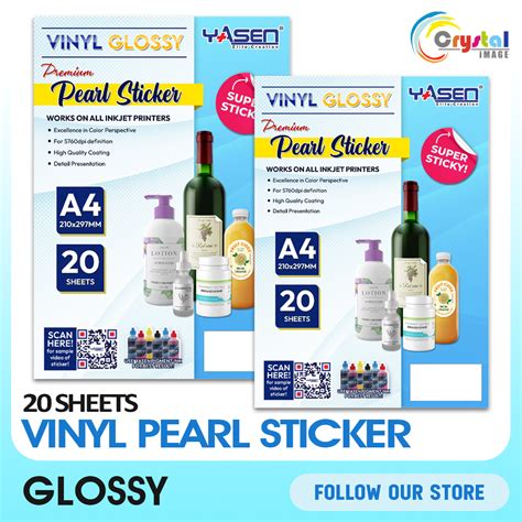 Yasen Vinyl Pearl Waterproof A4 Size Sticker Paper 20 Sheets For