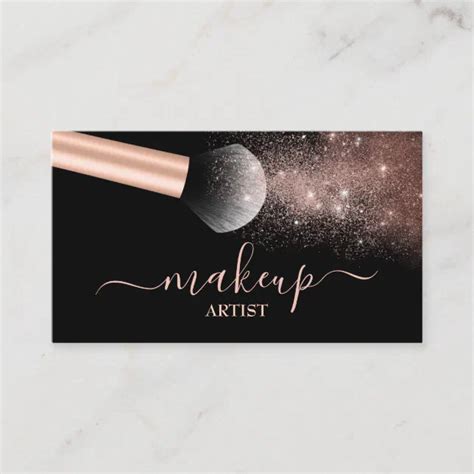 Makeup Artist Salon Rose Gold Glitter Brush Business Card Zazzle