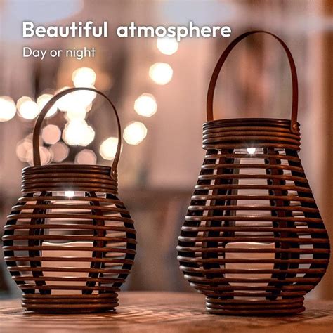 Gadgy Solar Rattan Lights Piece Solar Lanterns Brown Marbled