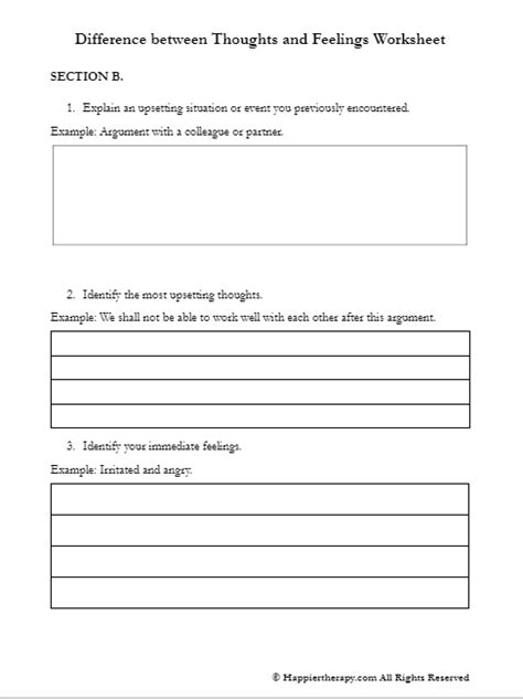 Difference Between Thoughts And Feelings Worksheet Happiertherapy