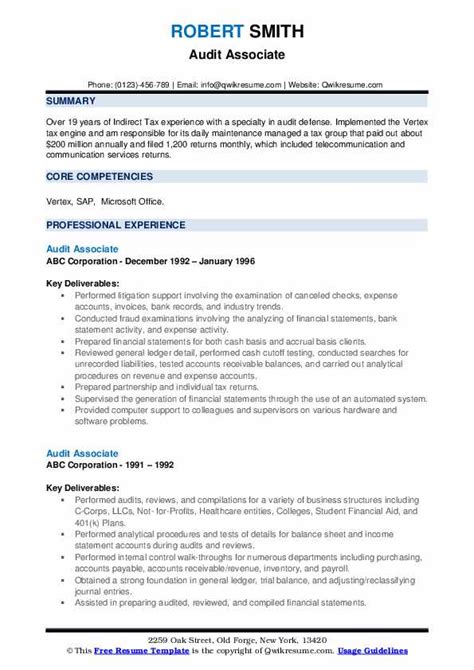 Audit Associate Resume Samples Qwikresume