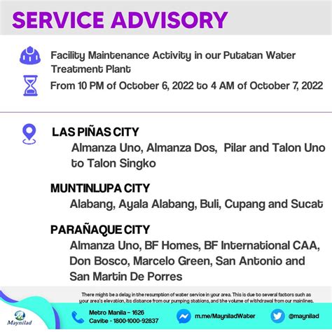 Maynilad Water Services Inc On Twitter Affected Customers Are