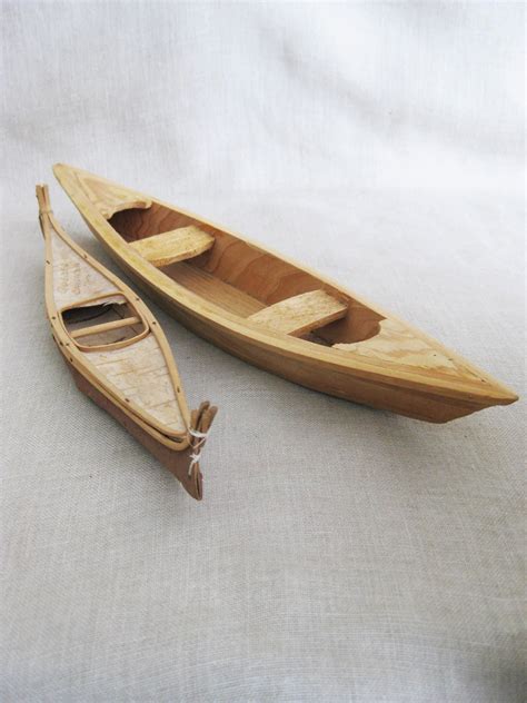 Vintage Folk Art Canoe Collection Birch Bark Canada Primitive Carved