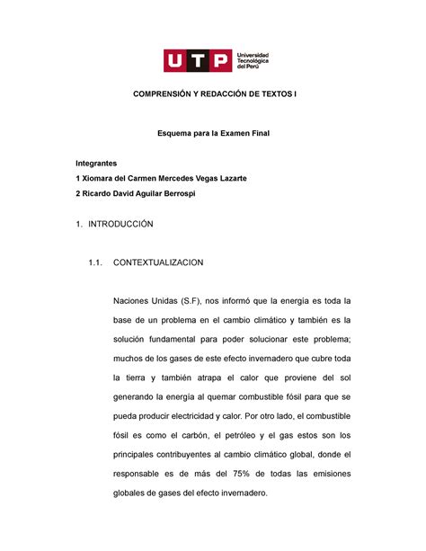 Esquema Para El Examen Final Comprensi N Y Redacci N De Textos I