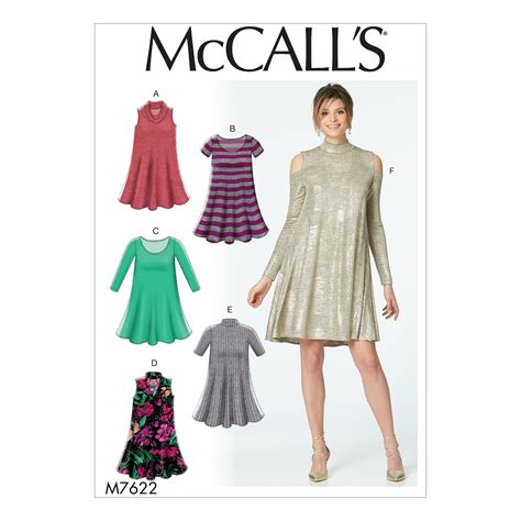 McCall S Sewing Pattern Misses Knit Swing Dresses With Neckline And