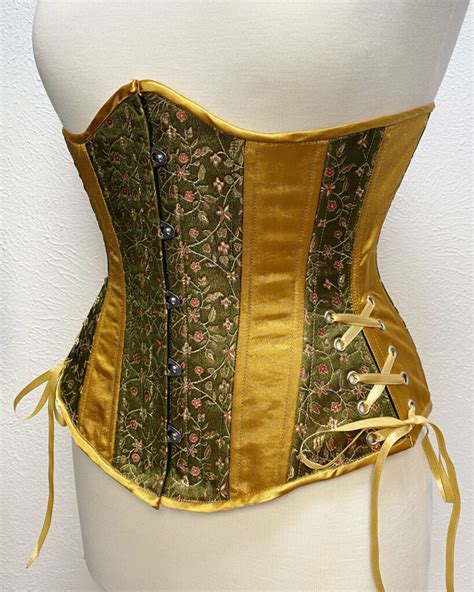 Olive Green And Gold Floral Brocade Underbust Corset Faire Treasures