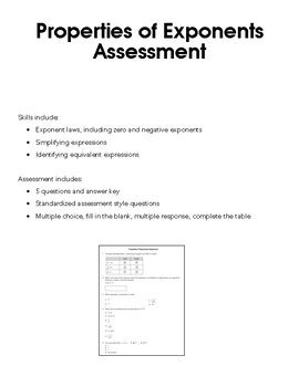 Properties Of Exponents Assessment By Jenn S Math Stuff TPT