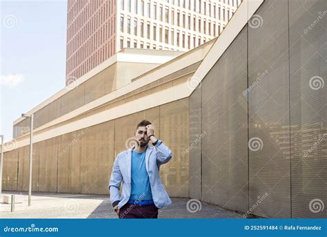 Bearded Man, Model of Fashion, in Urban Background Wearing Casual Clothes Stock Photo - Image of ...