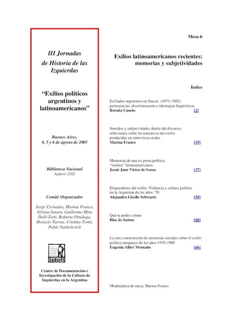 Pdf Mesa Exilios Latinoamericanos Recientes Memorias Y