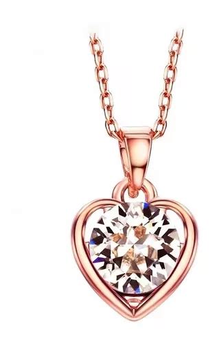 Precioso Collar Corazón Swarovski Oro Rosa 14k Lam Estuche