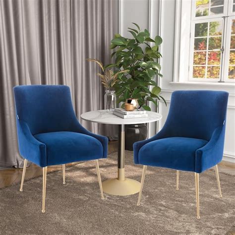 Boyel Living Navy Blue Velvet Dining Chair With Pulling Handle And