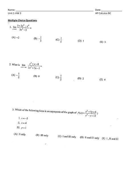 Remplissable En Ligne Name Date Unit Hw Ap Calculus Bc Multiple C