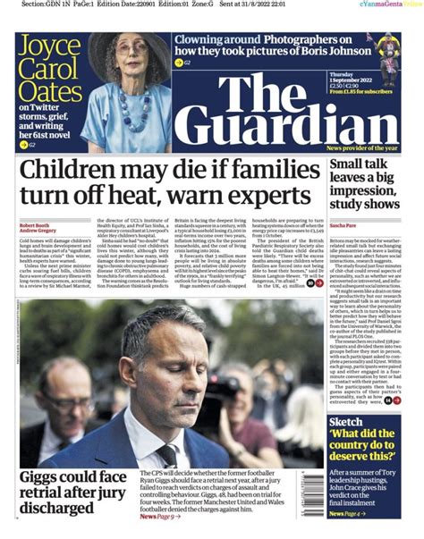 Guardian Front Page St Of September Tomorrow S Papers Today