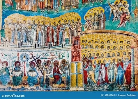 Bucovina, Romania - June 5, 2019: Paintings in Frescoes of Religious, Colorful Motifs, in ...